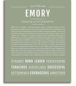 Emory Personalized Name Meaning Art Prints – Name Stories