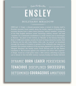 Ensley Personalized Name Meaning Art Prints – Name Stories