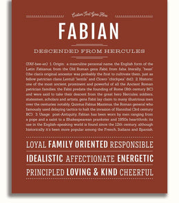 Fabian Personalized Name Meaning Art Prints – Name Stories