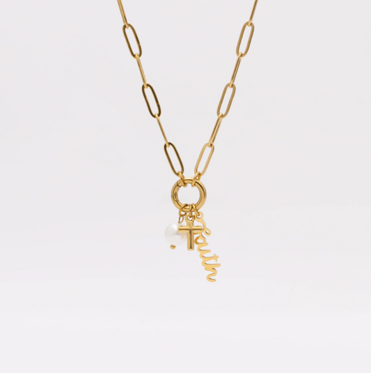 Faith Necklace – Pearl & Cross Charm