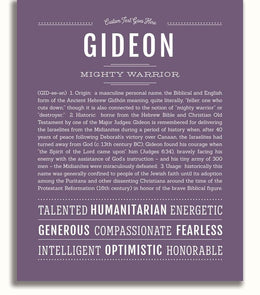 Gideon Personalized Name Meaning Art Prints – Name Stories