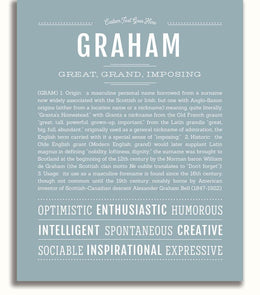 Graham Personalized Name Meaning Art Prints – Name Stories