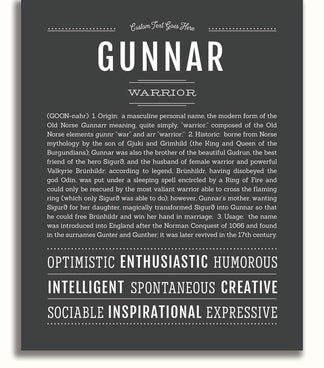 Gunnar Personalized Name Meaning Art Prints – Name Stories