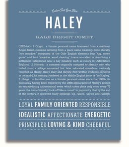 Haley Personalized Name Meaning Art Prints – Name Stories