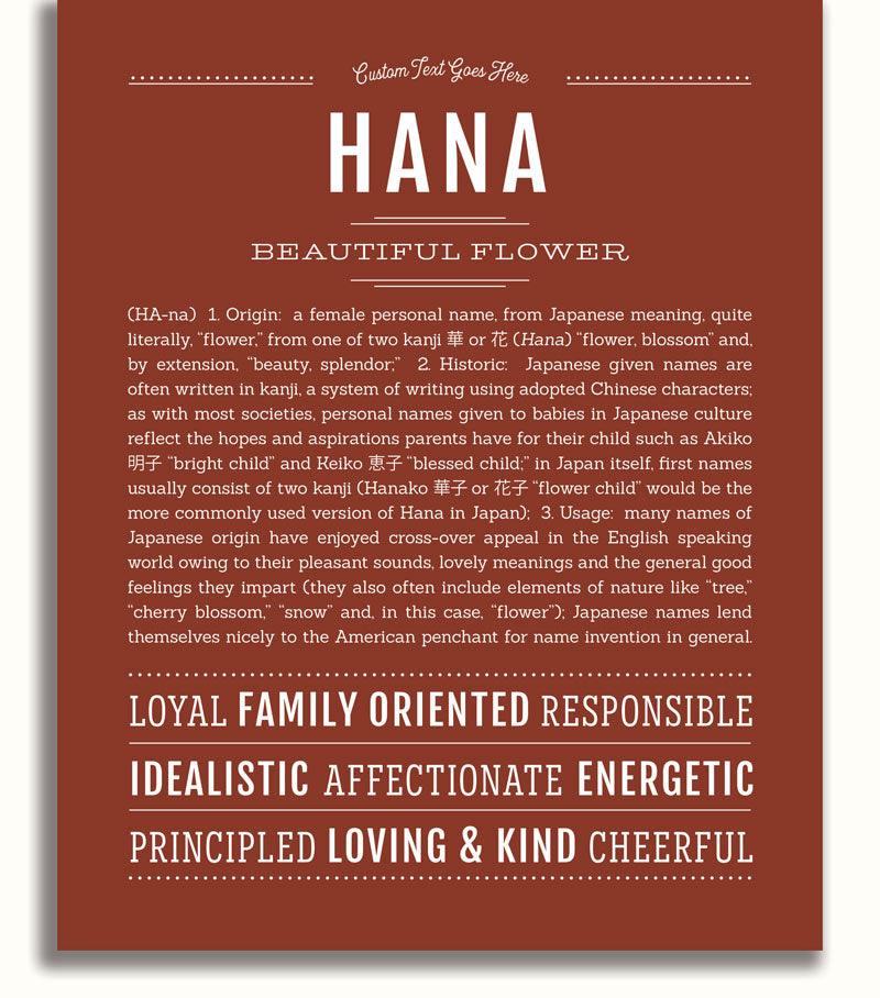 Hana Personalized Name Meaning Art Prints – Name Stories
