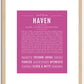 Haven (female) | Name Art Print