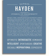Hayden Personalized Name Meaning Art Prints – Name Stories