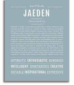 Jaeden Personalized Name Meaning Art Prints – Name Stories