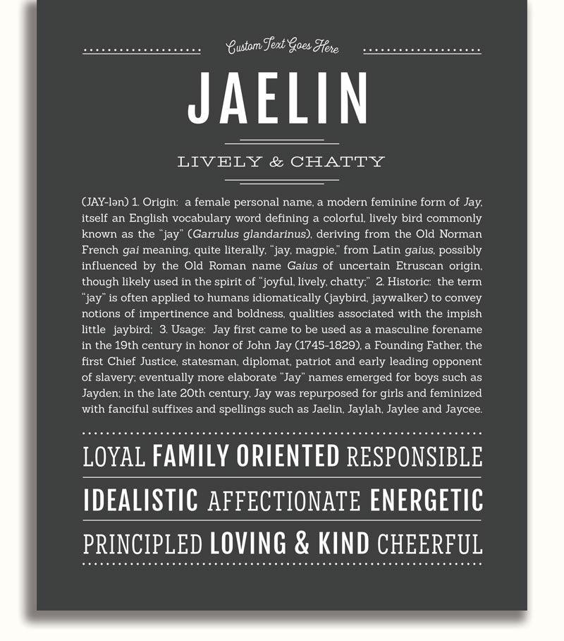 Jaelin Personalized Name Meaning Art Prints – Name Stories