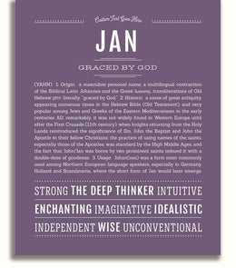 Jan Personalized Name Meaning Art Prints – Name Stories