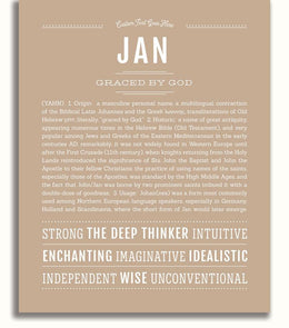 Jan Personalized Name Meaning Art Prints – Name Stories