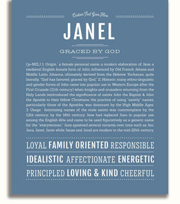 Janel Personalized Name Meaning Art Prints – Name Stories