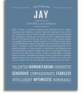 Jay Personalized Name Meaning Art Prints – Name Stories