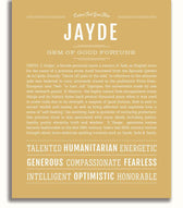 Jayde Personalized Name Meaning Art Prints – Name Stories