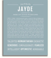 Jayde Personalized Name Meaning Art Prints – Name Stories