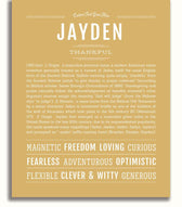 Jayden (male) | Name Art Print – Name Stories