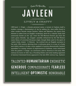 Jayleen Personalized Name Meaning Art Prints – Name Stories