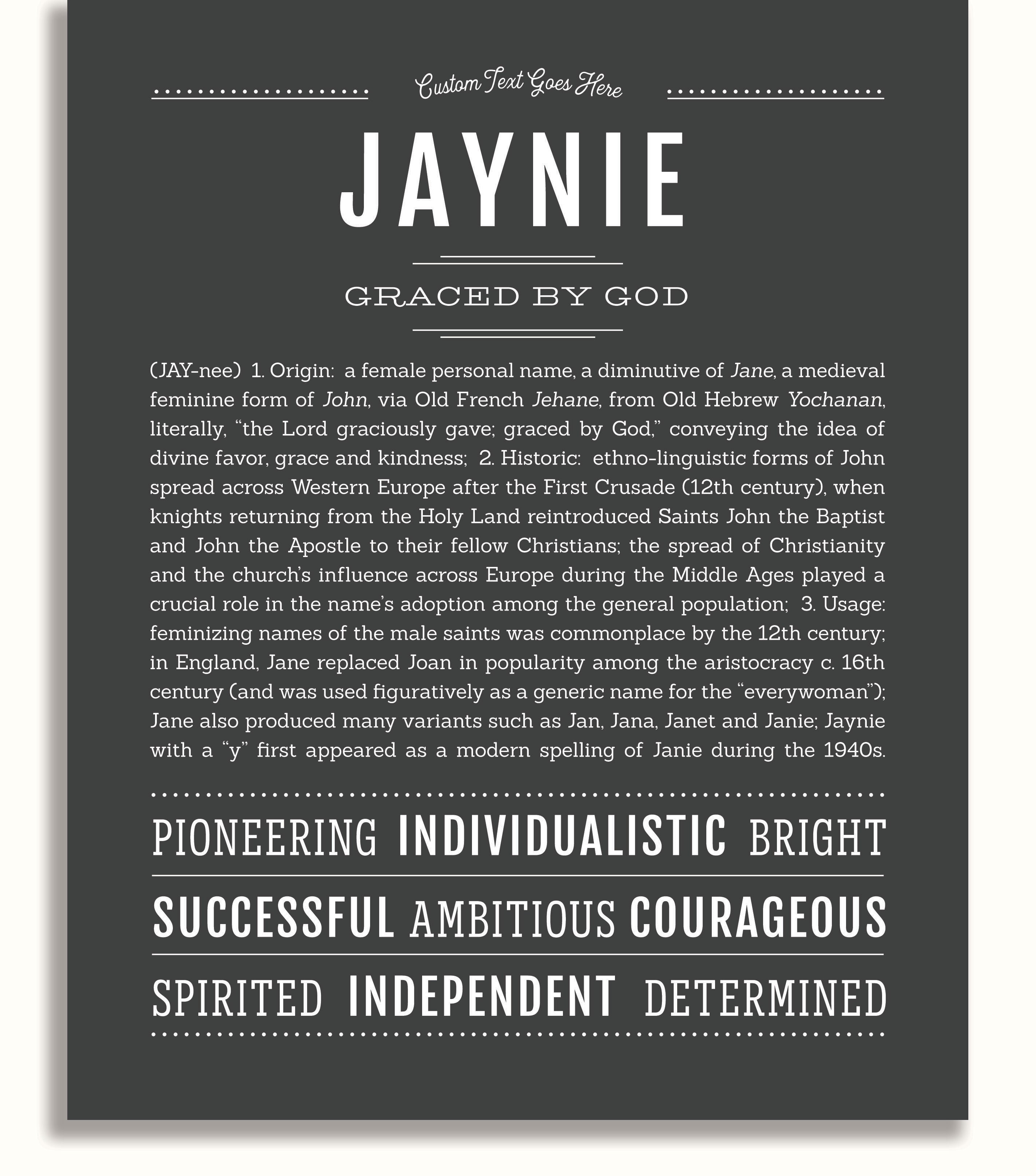 Jaynie Personalized Name Meaning Art Prints – Name Stories