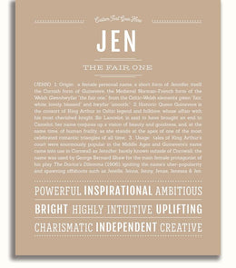 Jen Personalized Name Meaning Art Prints – Name Stories