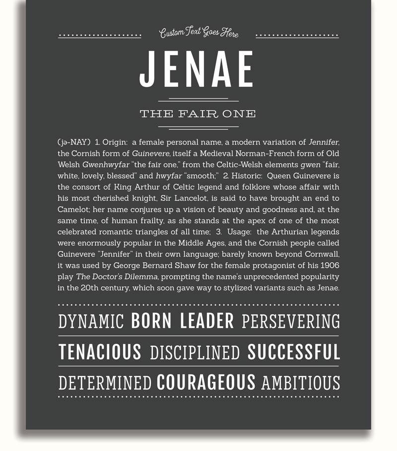 Jenae Personalized Name Meaning Art Prints – Name Stories