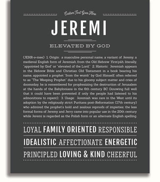 Jeremi Personalized Name Meaning Art Prints – Name Stories
