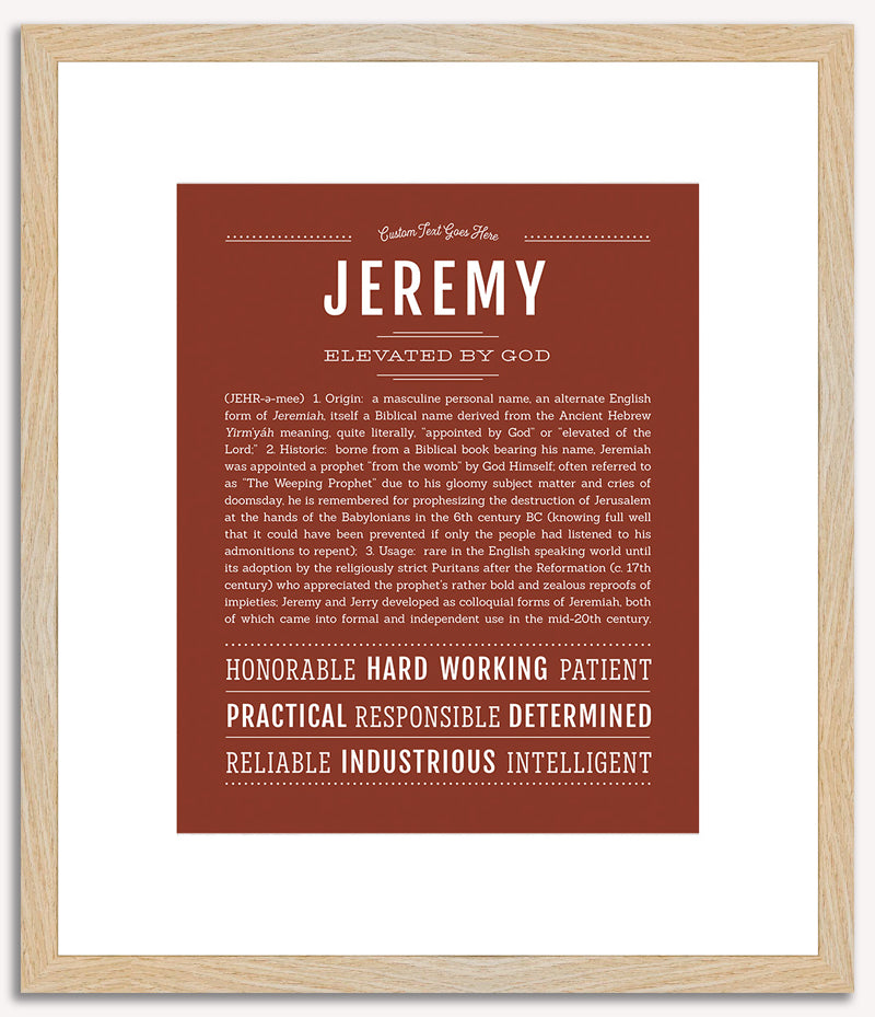Jeremy Personalized Name Meaning Art Prints – Name Stories