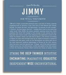 Jimmy Personalized Name Meaning Art Prints – Name Stories