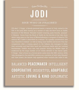 Jodi Personalized Name Meaning Art Prints – Name Stories