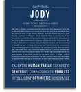 Jody Personalized Name Meaning Art Prints – Name Stories