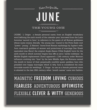 June Personalized Name Meaning Art Prints – Name Stories