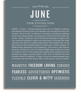 June Personalized Name Meaning Art Prints – Name Stories