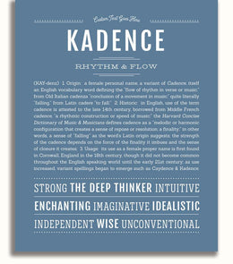 Kadence Personalized Name Meaning Art Prints – Name Stories