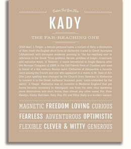 Kady Personalized Name Meaning Art Prints – Name Stories