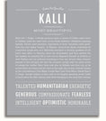 Kalli Personalized Name Meaning Art Prints – Name Stories
