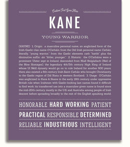 Kane Personalized Name Meaning Art Prints – Name Stories
