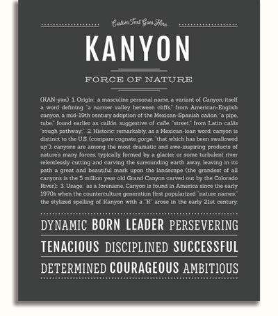 Kanyon Personalized Name Meaning Art Prints – Name Stories