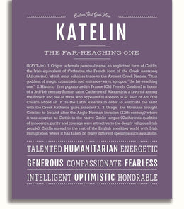 Katelin Personalized Name Meaning Art Prints – Name Stories