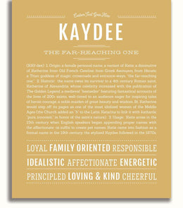 Kaydee Personalized Name Meaning Art Prints – Name Stories