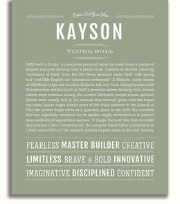 Kayson Personalized Name Meaning Art Prints – Name Stories