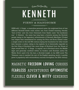 Kenneth Kenneth Personalized Name Meaning Art Prints – Name Stories