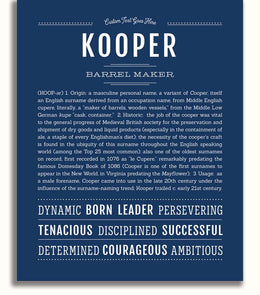 Kooper Personalized Name Meaning Art Prints – Name Stories