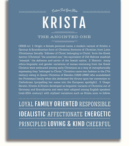 Krista Personalized Name Meaning Art Prints – Name Stories