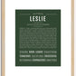 Leslie (female) | Name Art Print