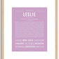 Leslie (female) | Name Art Print