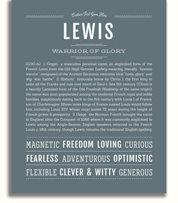 Lewis Name Design Lewis Personalized Name Meaning Art Prints – Name Stories