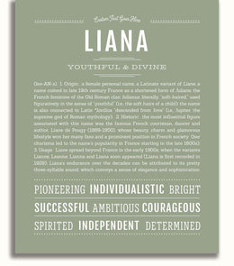 Liana Personalized Name Meaning Art Prints – Name Stories