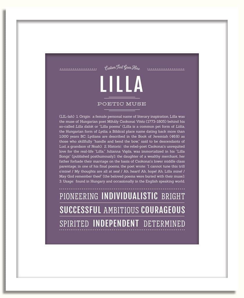 Lilla Personalized Name Meaning Art Prints – Name Stories