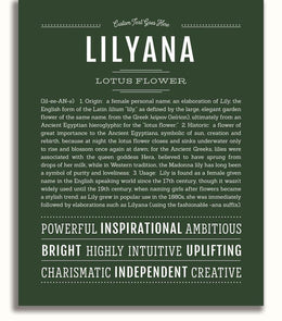 Lilyana Personalized Name Meaning Art Prints – Name Stories