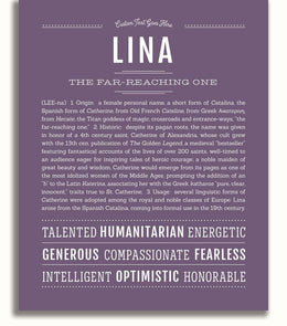 Lina Personalized Name Meaning Art Prints – Name Stories