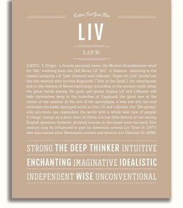 Liv Personalized Name Meaning Art Prints – Name Stories